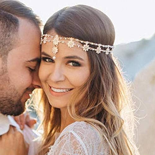 Aceorna Gold Silver Rose Gold Chain Floral Headband for Women
