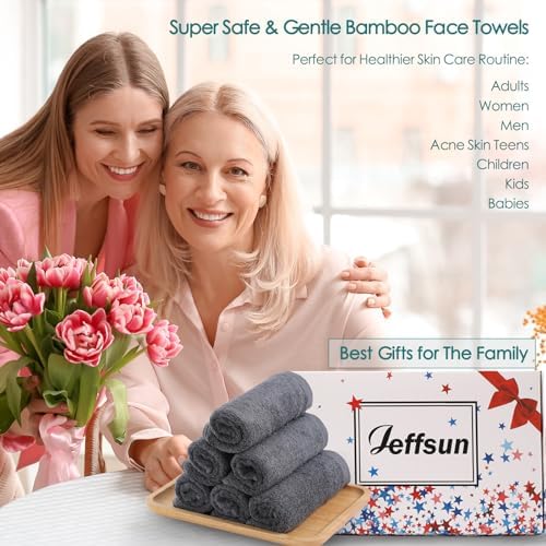 Jeffsun 6-Pack Face Wash Cloths 10x10 Inch Reusable Skin Friendly Towels