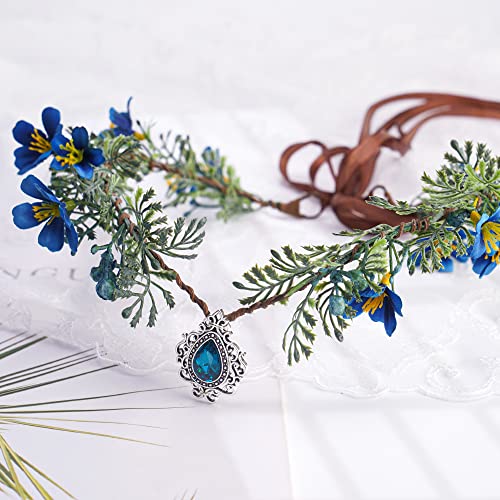 MOSTORY Fairy Flower Crown with Crystal Tiara for Women Girls Bridal Headband