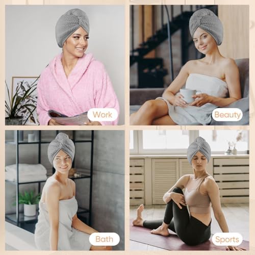 HOMEXCEL Microfiber Hair Towel Wrap 2 Pack Grey