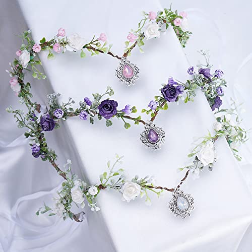 MOSTORY Purple Flower Headpiece - Fairy Floral Crown for Women Girls