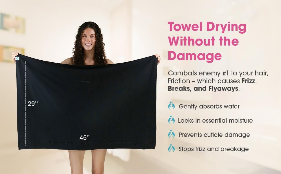 Hair RePear Anti Frizz Cotton Towel Wrap Black 29 x 45