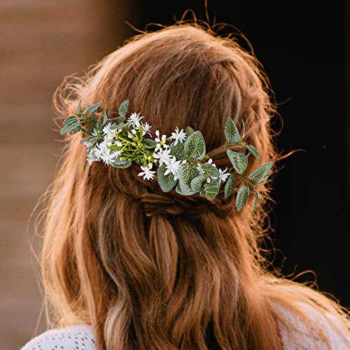 Handmade Green Flower Hair Comb - Boho Wedding Accessory