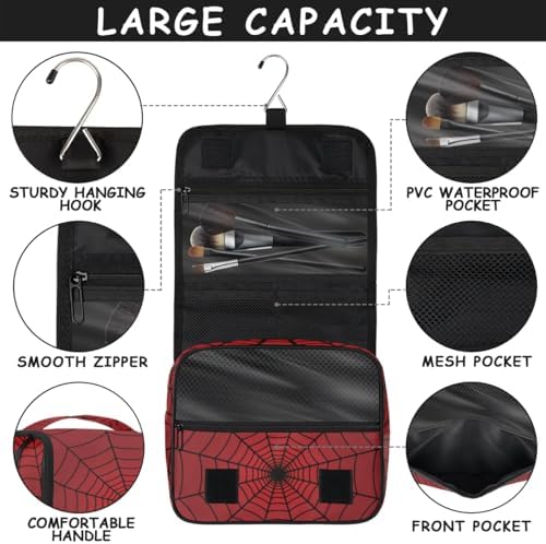Red Web Hanging Travel Toiletry Bag with Sturdy Hook