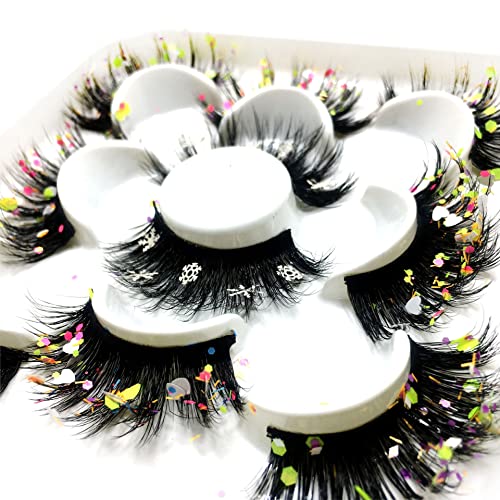 BYVUTE 3D Sequins False Eyelashes 5 Pairs - Halloween Cosplay Glamorous Lashes