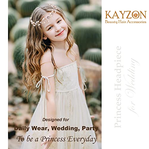 KAYZON Bridal Pearl Flower Headband Gold