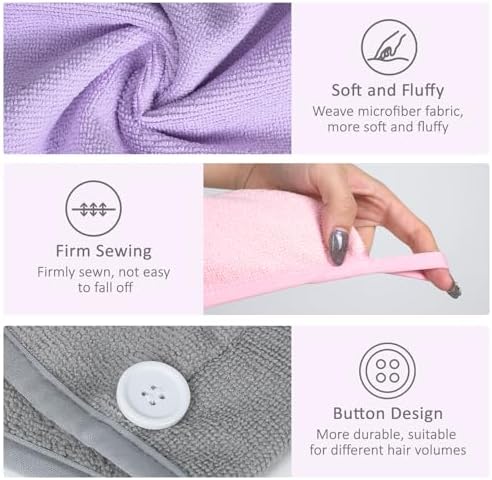 YoulerTex Microfiber Hair Towel Set - 5 Pack Turban Shower Cap