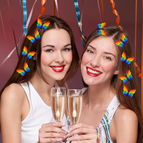 24 Pcs Pride Rainbow Butterfly Hair Clips for Gay Pride Day Events