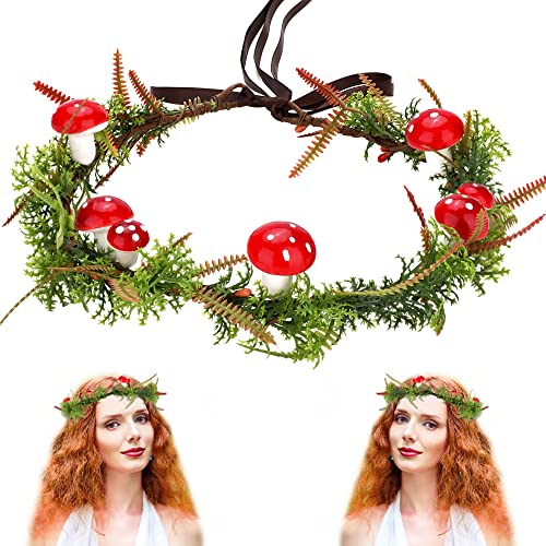 MOSTORY Green Elf Mushroom Crown Headband for Women Girls
