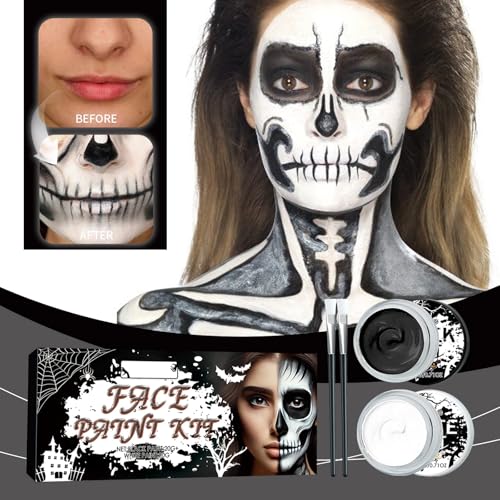 Halloween Face Paint Kit - Black White Full Coverage Cosplay Makeup