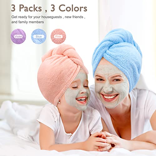 BEoffer Microfiber Hair Towel 3 Pack - Turbans for Women Men Kids