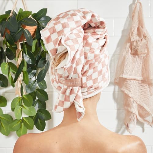 Kitsch XL Microfiber Hair Towel - Terracotta Checker