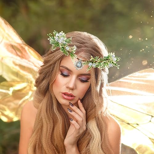SuPoo Elf Crown with Rhinestones and Flowers for Women