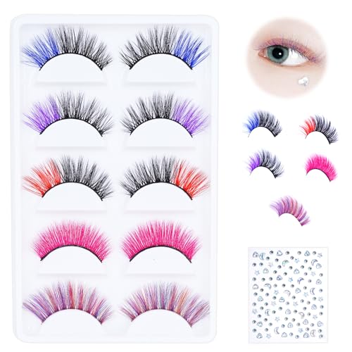 Halloween Colored Eyelashes 5 Pairs Faux Mink