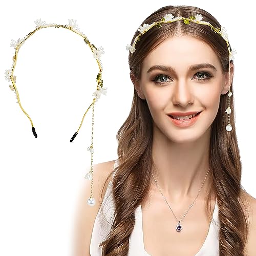 AHONEY Floral Headband with Gold Leaf and Crystals