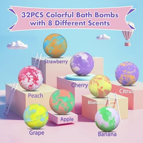 Lisotera 32 Pack Bath Bombs with Animal Toys for Kids