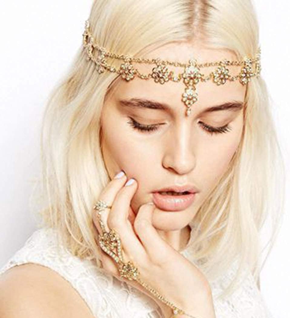 Aceorna Gold Silver Rose Gold Chain Floral Headband for Women