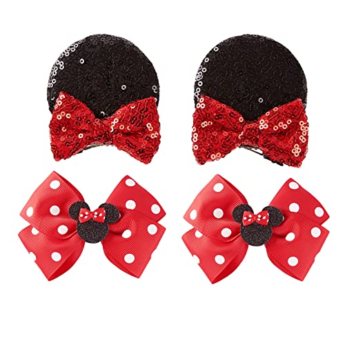 Nuolich 2 Pairs Mouse Ears Hair Clips Polka Dot Bows for Girls