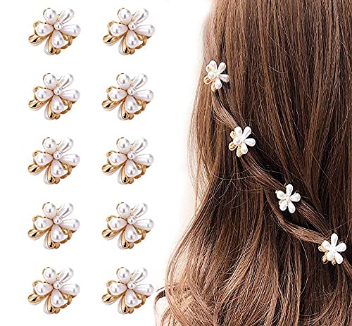 10 Pcs Mini Pearl Claw Clips with Flower Design