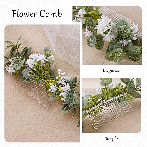 Handmade Green Flower Hair Comb - Boho Wedding Accessory