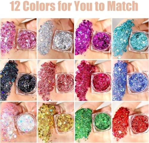12 Colors Body Glitter with 2 Makeup Brushes