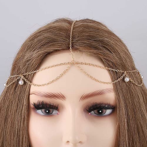 Blindery Gold Pearl Boho Headband Hair Chain