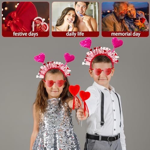 12 Pcs Heart Headband and Glasses Set for Valentine Party