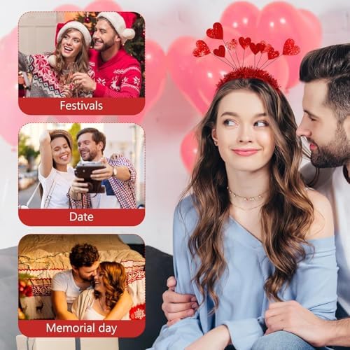 HIPIHOM 2PCS Red Heart Headband Set for Valentines Day