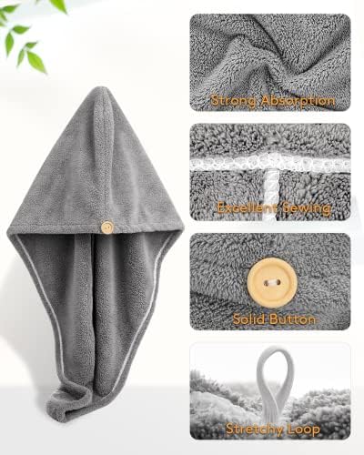 YFONG 3 Pack Microfiber Hair Drying Towels with Button