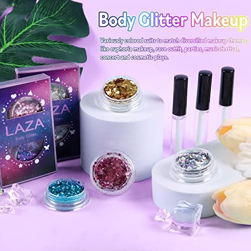 Laza Body Glitter - 2 Jars Pink Iridescent Sequins with Glitter Glue