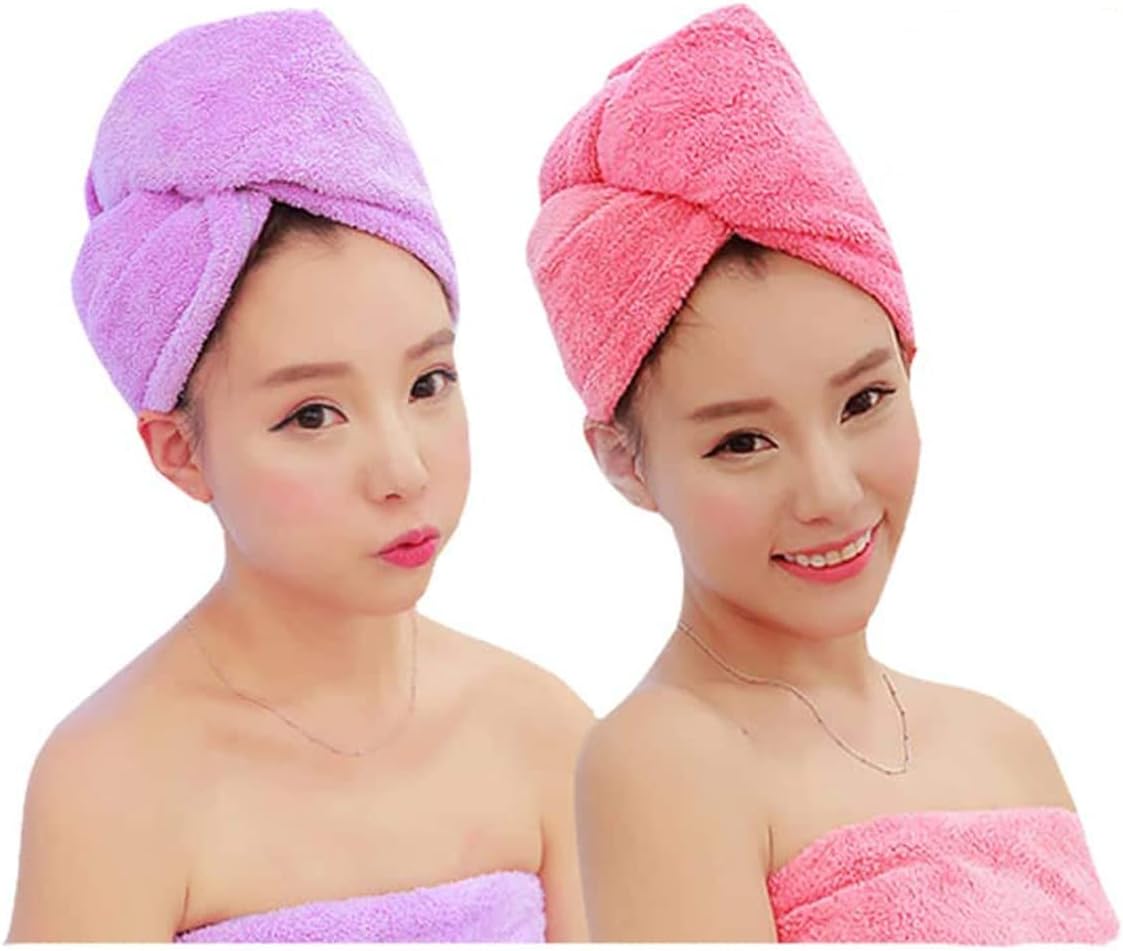 ADOGO Microfiber Hair Towel 2-Pack - Pink Purple