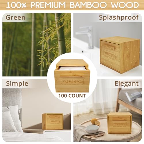 WOWOTEX Luxe Bamboo Towel Container with 100 Biodegradable Face Towels 1