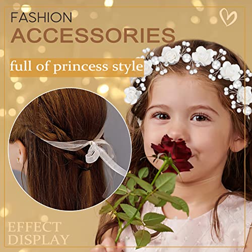 Tanfeine Princess Headband with Pearls and White Flowers for Girls First Communion