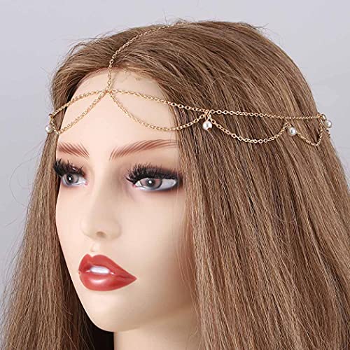 Blindery Gold Pearl Boho Headband Hair Chain