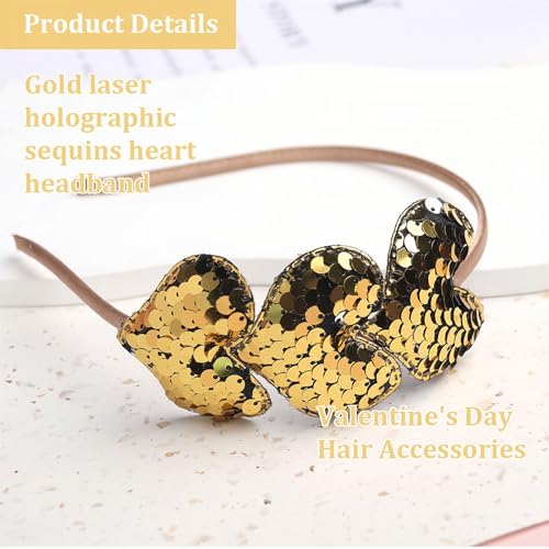 Gold Sequins Heart Headband for Women Girls Kids