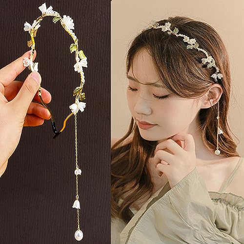 AHONEY Floral Headband with Gold Leaf and Crystals