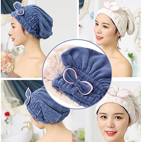 Jseng 2PC Microfiber Hair Drying Caps Extra Soft Ultra Absorbent