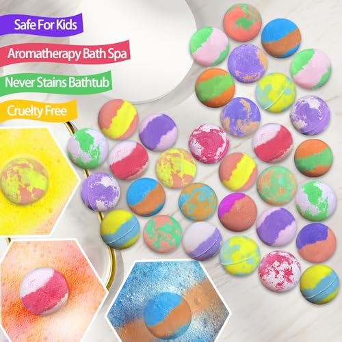 Lisotera 32 Pack Bath Bombs with Animal Toys for Kids