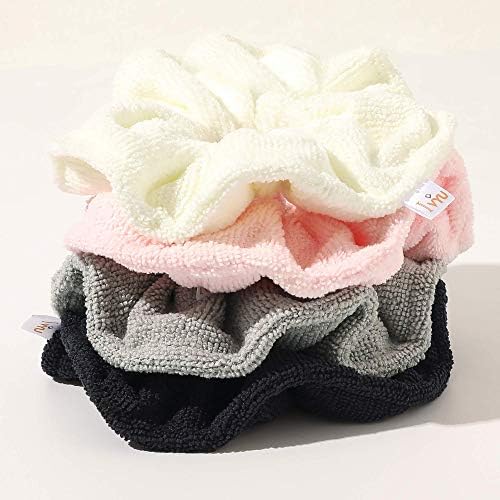 Ivyu Microfiber Hair Drying Scrunchies - 4 Pack Fast Absorbent Towel