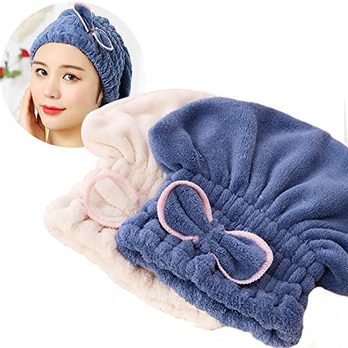 Jseng 2PC Microfiber Hair Drying Caps Extra Soft Ultra Absorbent