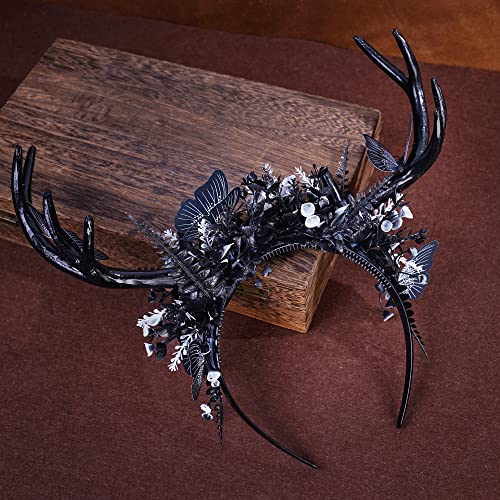 MOSTORY Gothic Black Deer Antlers Headband for Women Girls