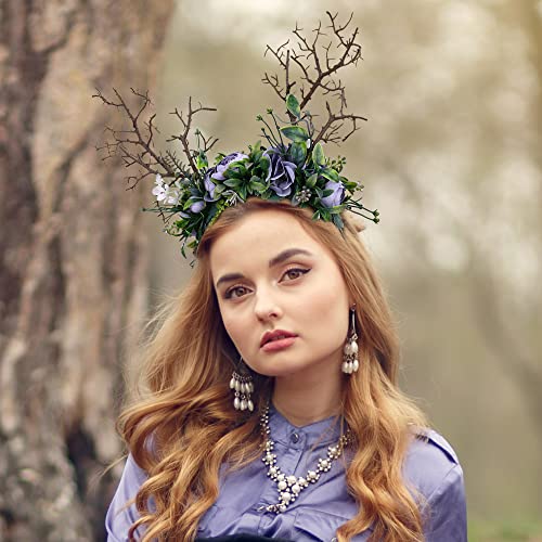 MOSTORY Woodland Branch Headband with Purple Rose