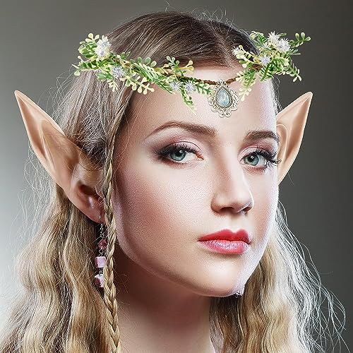 SuPoo Elf Crown with Rhinestones and Flowers for Women
