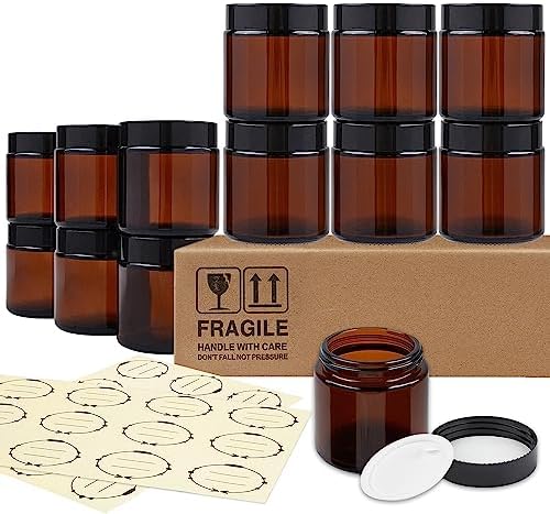 TUZAZO 12 Pack 4 Oz Amber Glass Jars with Leakproof Lids