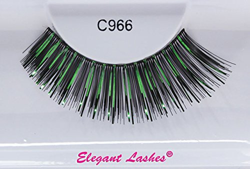 Elegant Lashes C966 Thick Black with Green Metallic False Eyelashes