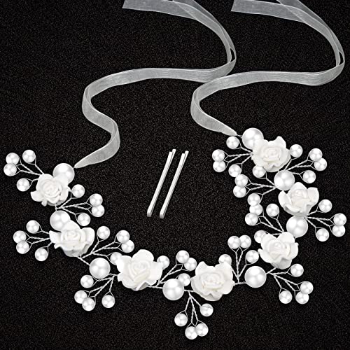 Tanfeine Princess Headband with Pearls and White Flowers for Girls First Communion