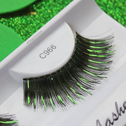 Elegant Lashes C966 Thick Black with Green Metallic False Eyelashes