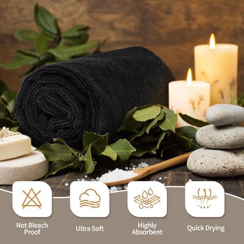 Fixsmith Salon Towels 12 Pack Black Microfiber Hair Drying Towels