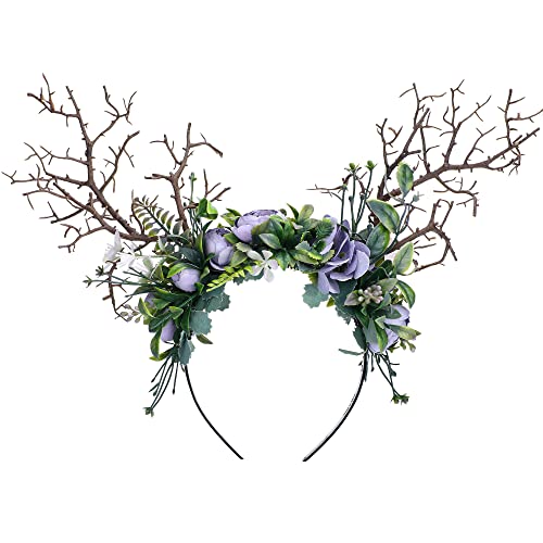 MOSTORY Woodland Branch Headband with Purple Rose