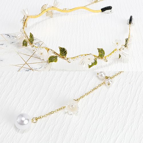 AHONEY Floral Headband with Gold Leaf and Crystals